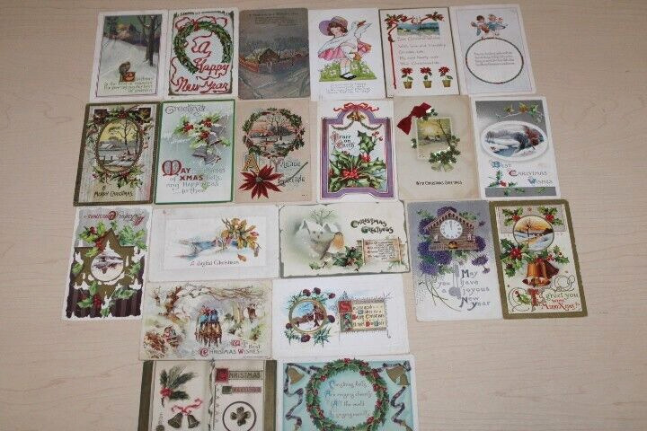 Vintage Lot Of 21  Holiday Themed Postcards Christmas New Year 1909 TO 1922