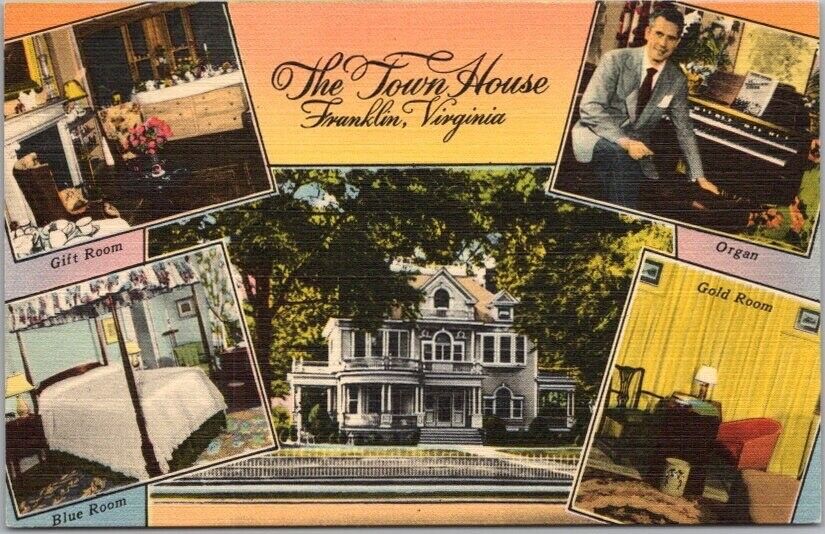 Vintage 1950s FRANKLIN, Virginia Postcard THE TOWN HOUSE INN / Tichnor Linen
