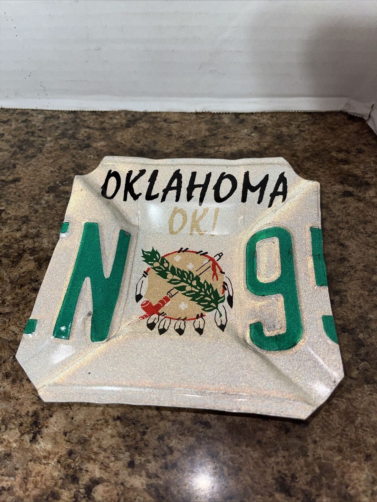 Original Authentic Oklahoma License Plate Ashtray Oklahoma OK N 9