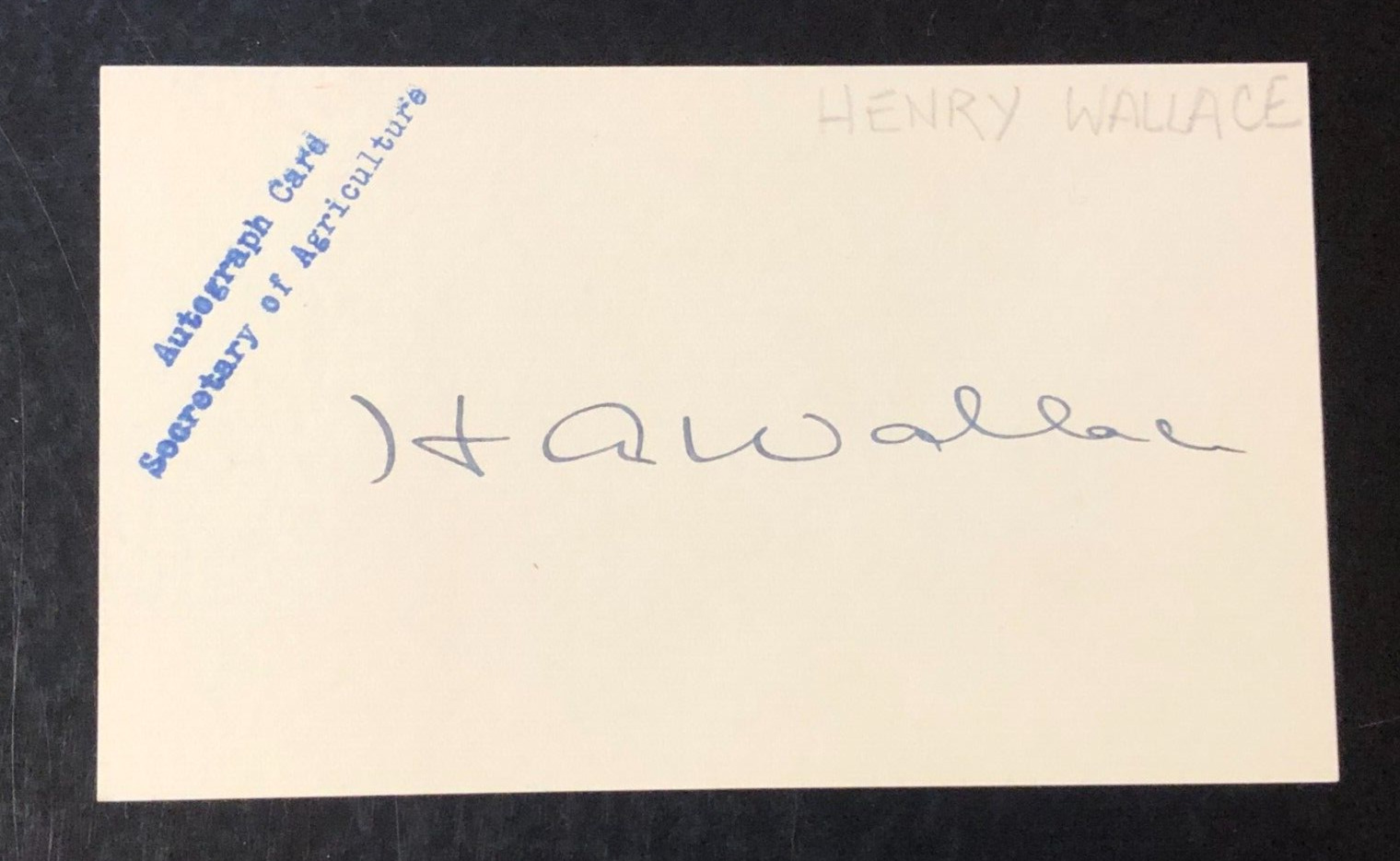 Henry Agard Wallace Signed Index Card - 33rd U.S. Vice President under FDR