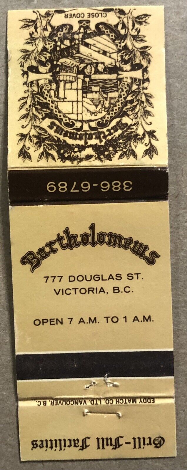 Vintage 20 Strike Matchbook Cover - Bartholomews Victoria, BC
