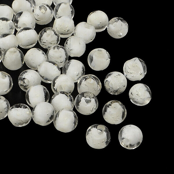 10 Glow In The Dark Glass Beads 8mm Lampwork White Jewelry Making Supplies Set
