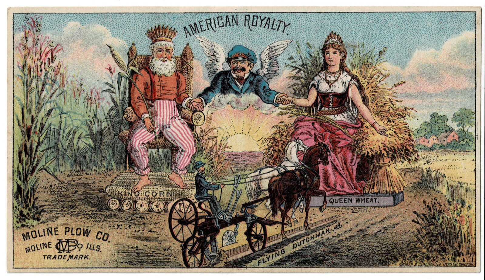 Victorian Trade Card - RARE - Moline Plow - Flying Dutchman - King & Queen 