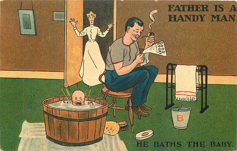 C-1910 Squalling Baby father bath Comic humor  postcard JWA & Co 22-3162