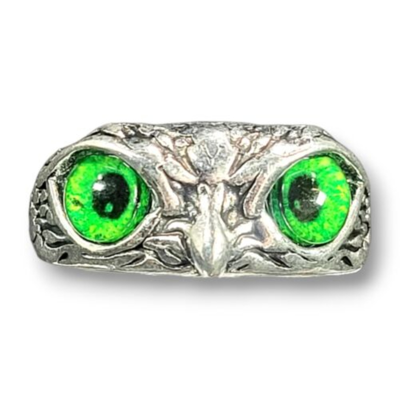 Green Eyed Owl Head Ring Size 9 Following Eye Gothic Silver Tone Bird Lover Gift