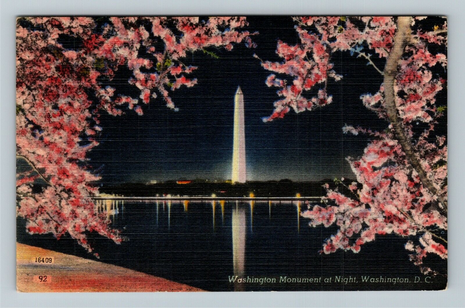 Washington DC-Washington Monument At Night, Vintage Postcard