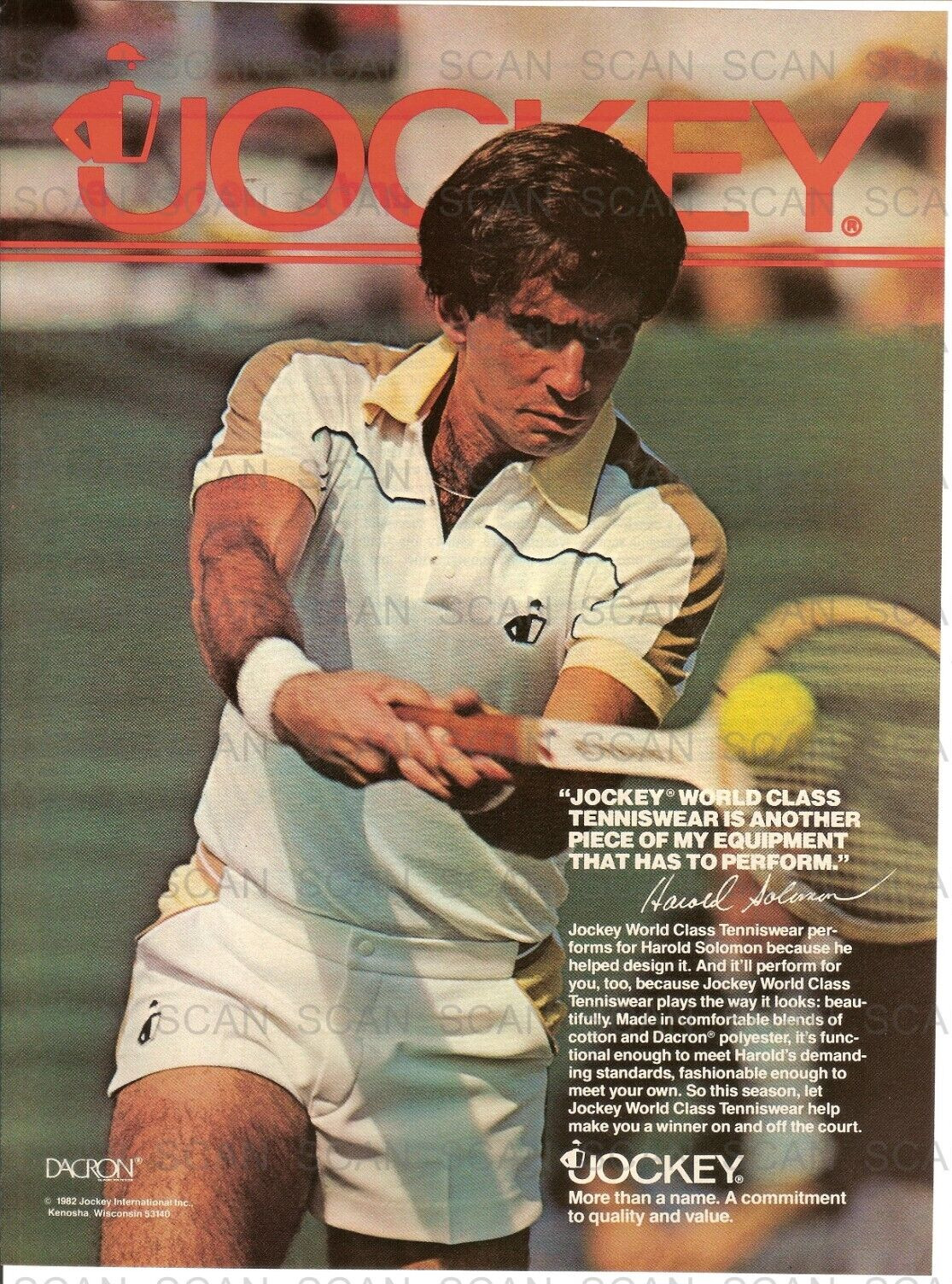 1982 Jockey TennisWear Vintage Magazine Ad World Class Tenniswear Harold Solomon