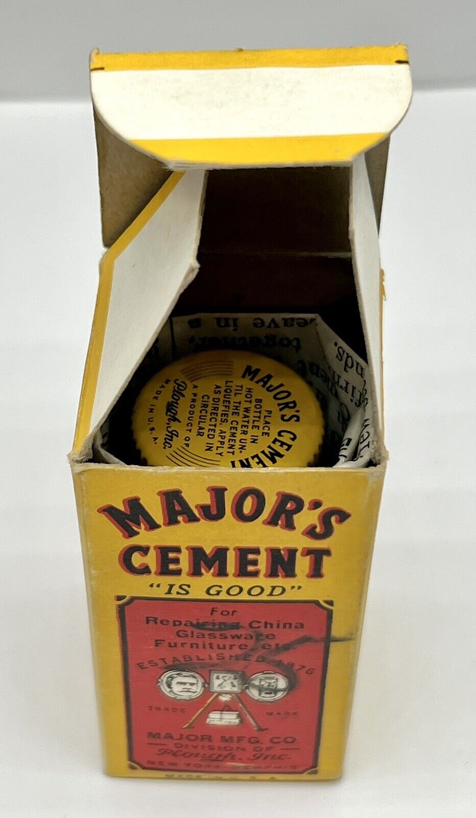 Vintage MAJOR’S CEMENT Glass Bottle With Original Box And Instructions