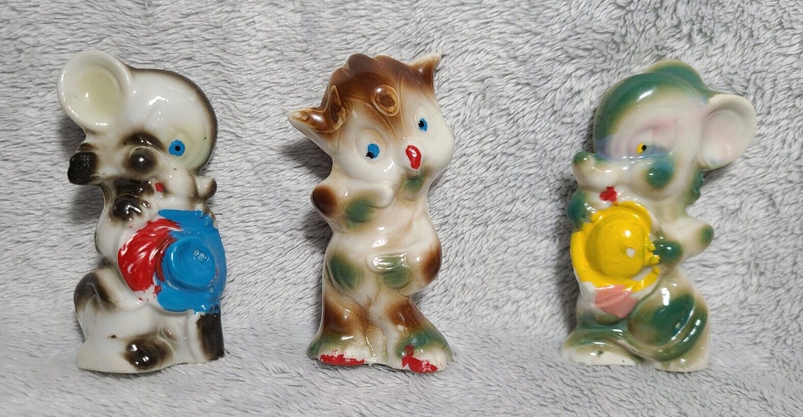 Vintage 1930s-1950s Cowboy Mouse, Cat, and Elephant Figurines - Made in Japan