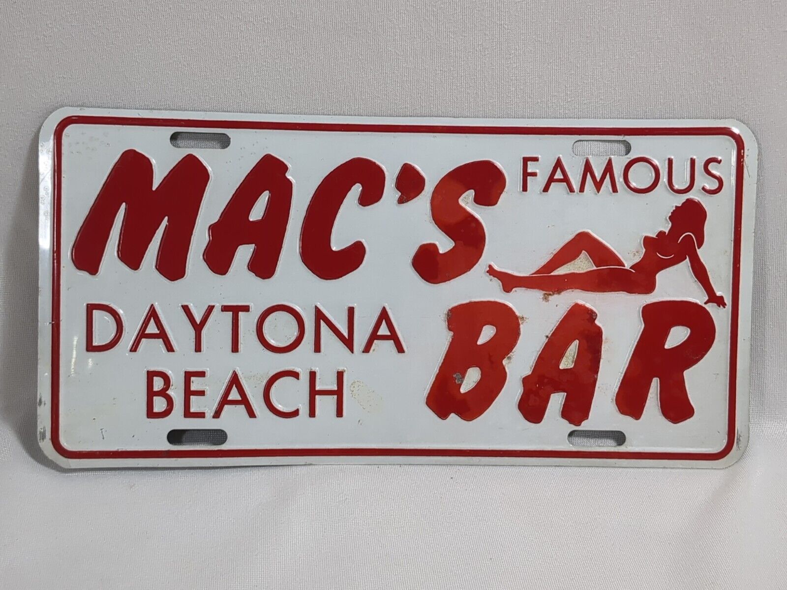 Vintage MAC’S Famous BAR Daytona Beach Florida FL Metal Booster License Plate