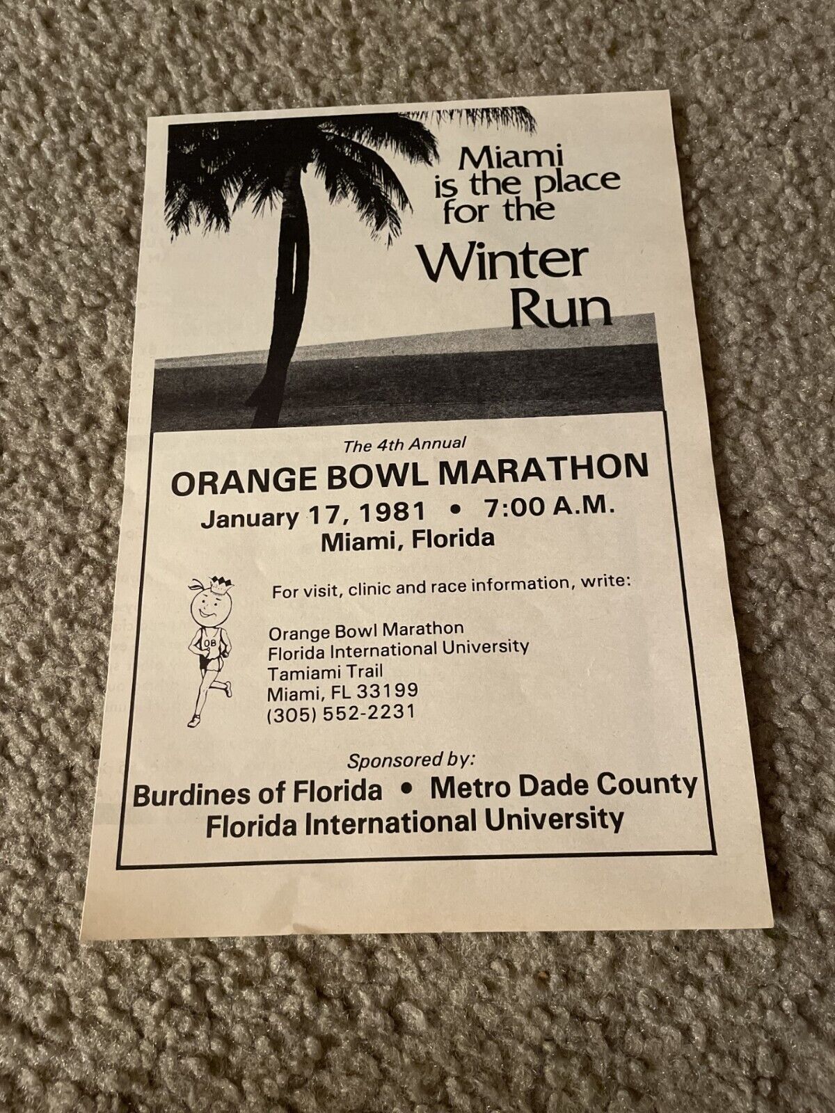 Vintage 1981 ORANGE BOWL MARATHON Print Ad 1980s MIAMI FLORIDA