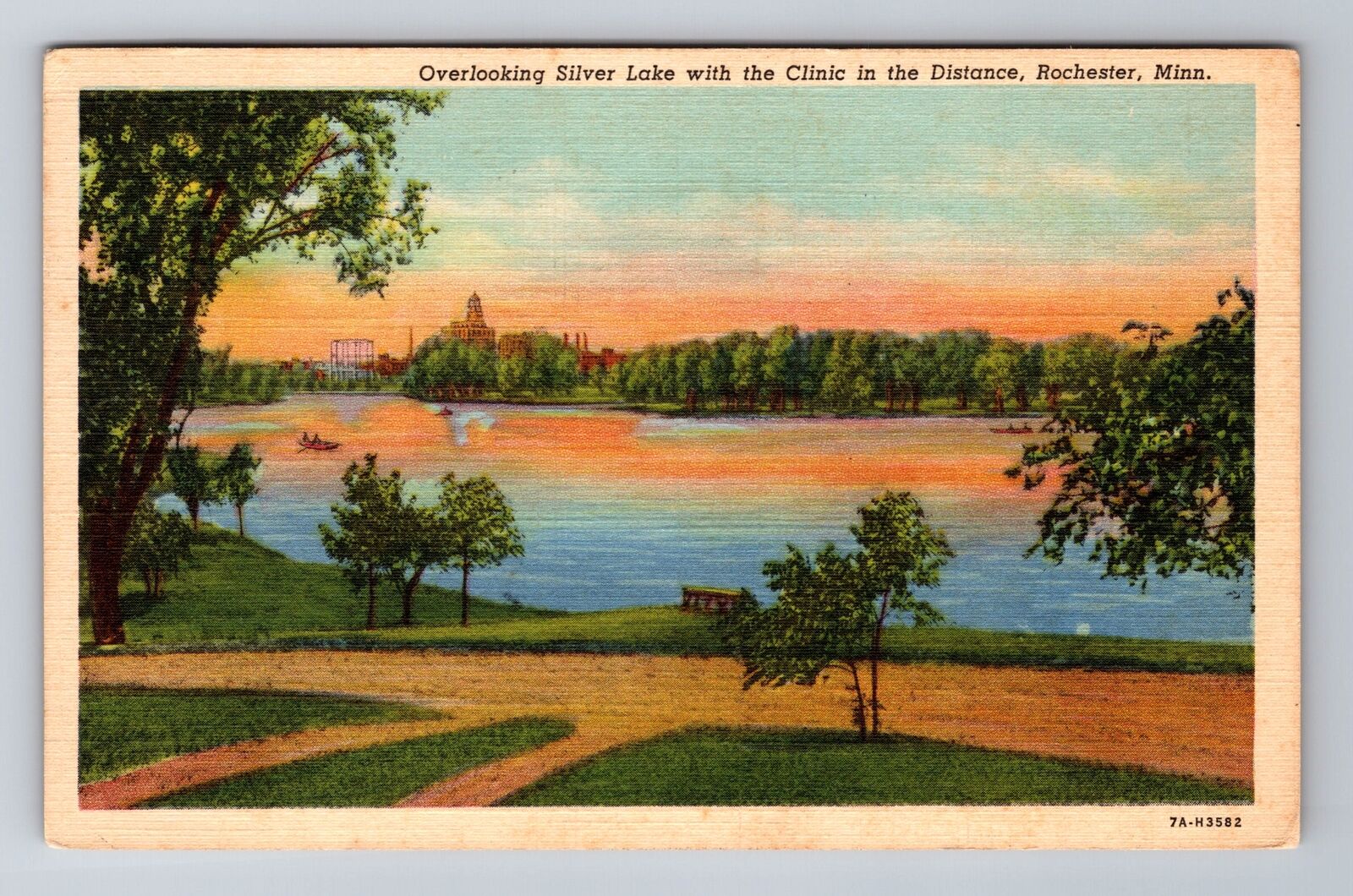 Rochester MN-Minnesota, Silver Lake With The Clinic, Vintage c1942 Postcard