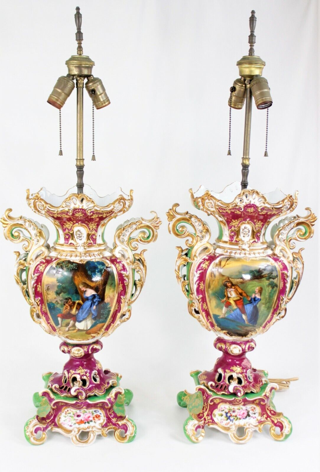 Antique Pair of Exceptional French c.1850 JACOB PETIT Porcelain Vases Table Lamp