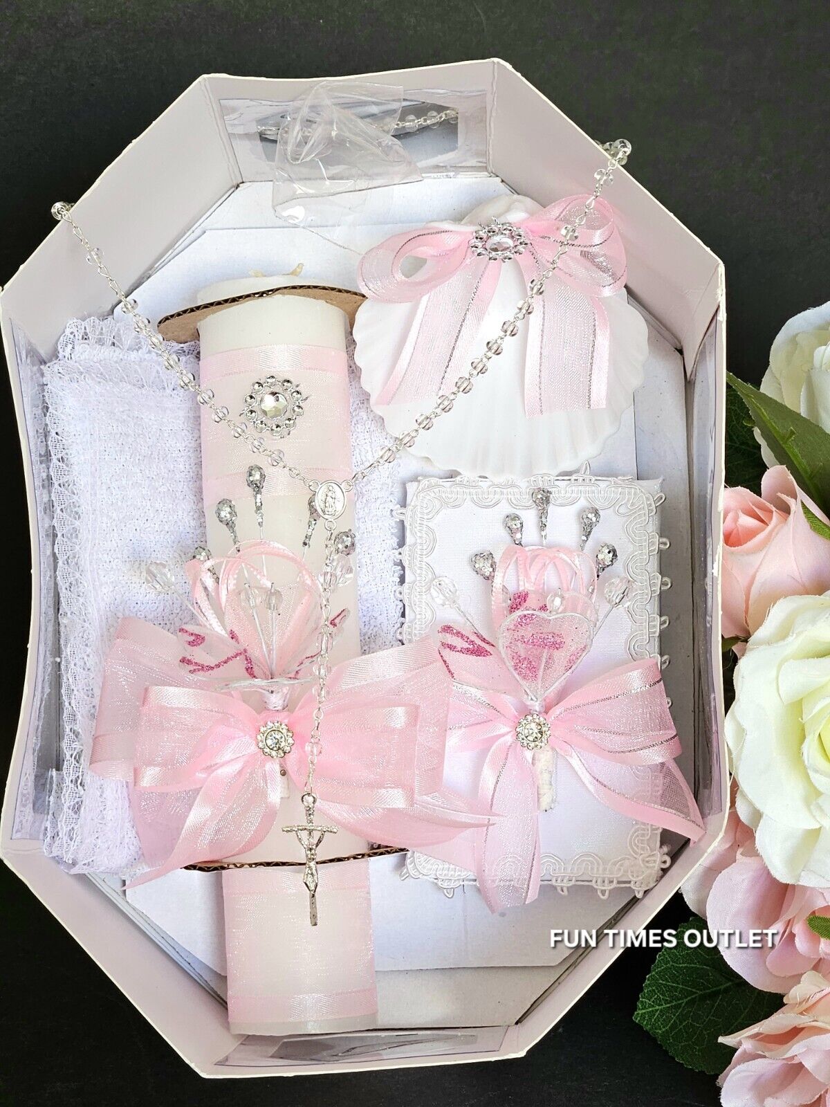 Girl Baptism Candle Pink Gift Set Favors Set De Vela Bautizo Nina Recuerdos 