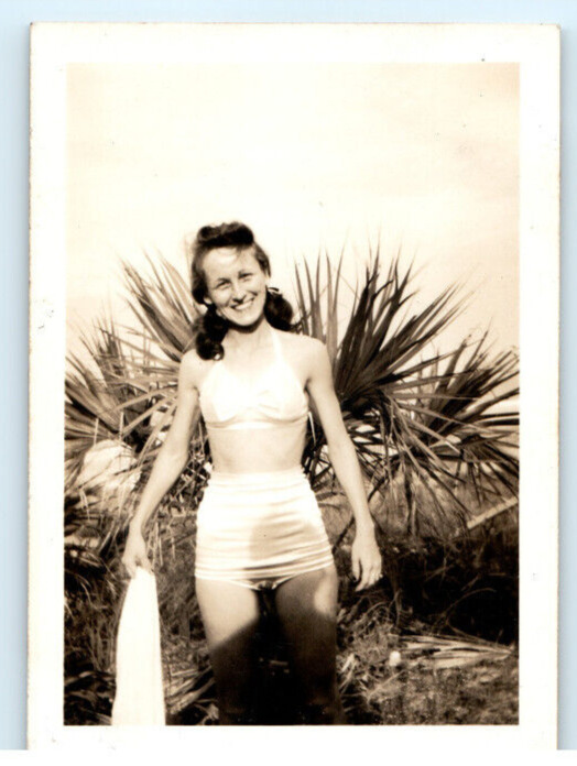 Vintage Photo 1947 Post WW2 Daytona Honeymoon, Pic of Wife Bathing Suit ,3.5x2.5