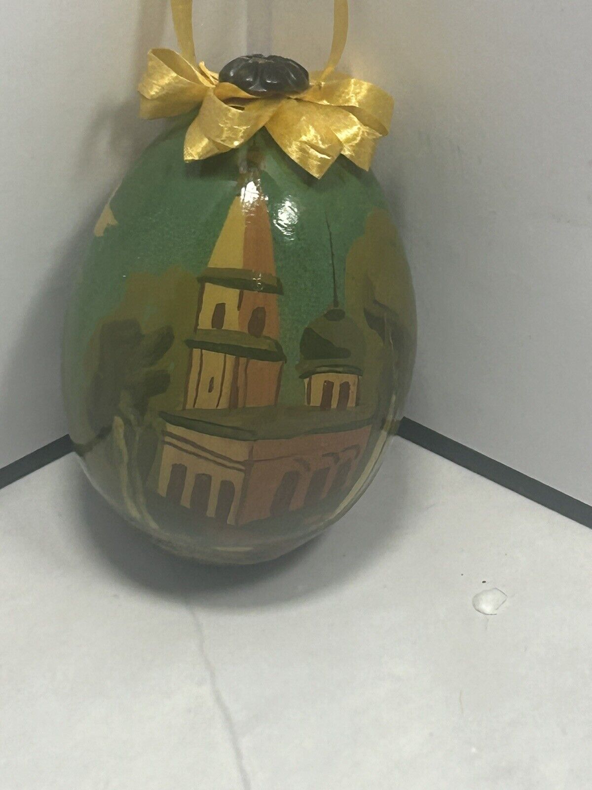 Vintage painted egg Russian souvenir lacquer Egg With Scene Of Church And Houses