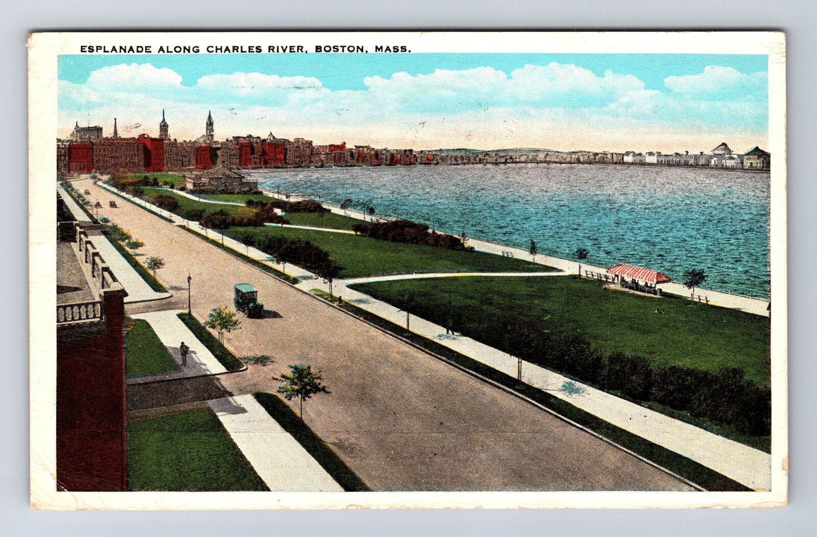 Boston MA-Massachusetts, Esplanade along Charles River, Vintage c1929 Postcard
