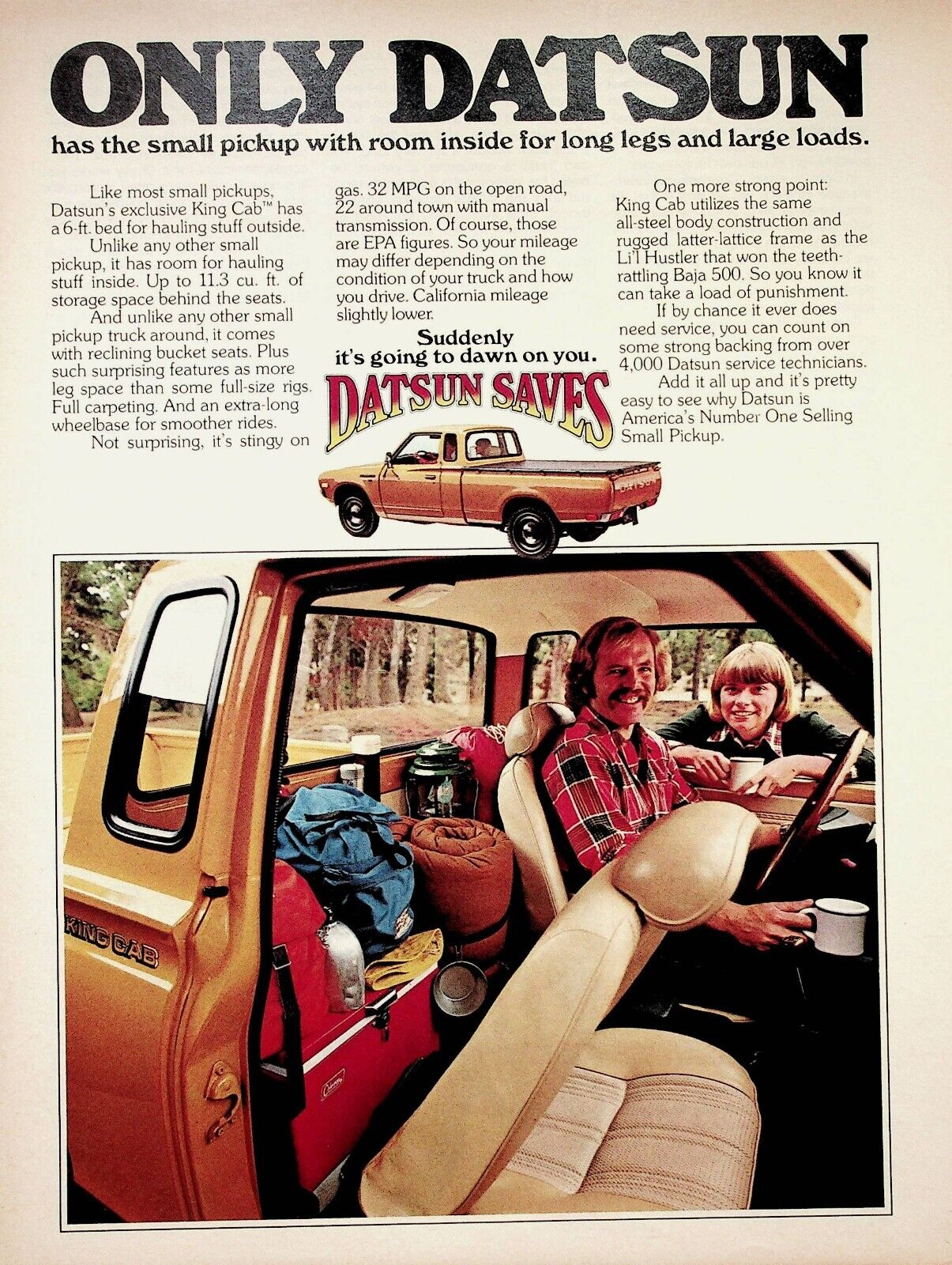 1977 Datsun King Cab Pickup Truck - Vintage Motorcycle Ad