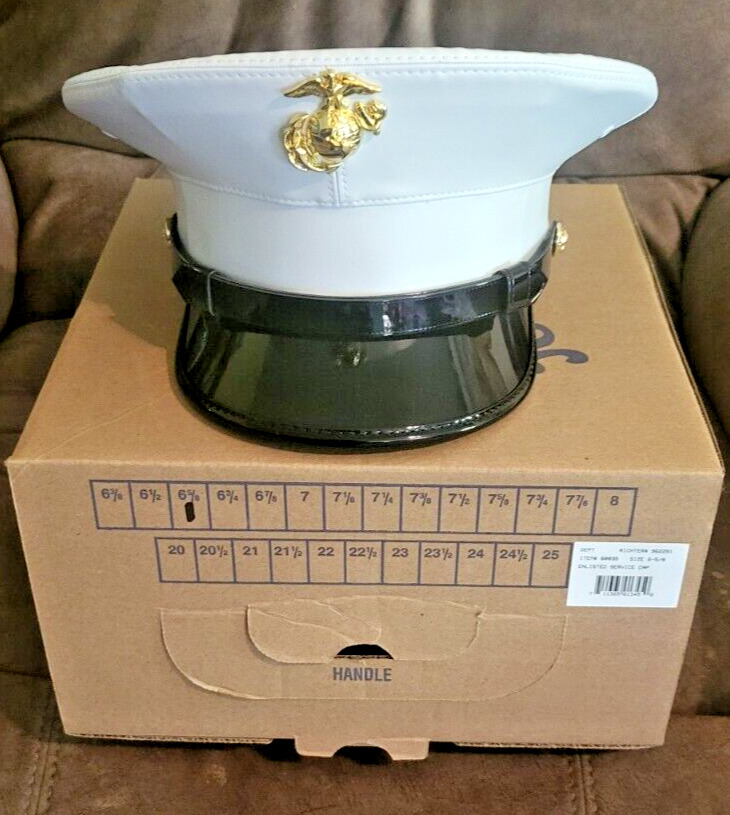 USMC Marine Corps 6 5/8 Enlisted Blues Dress White Cover Hat / Anodized