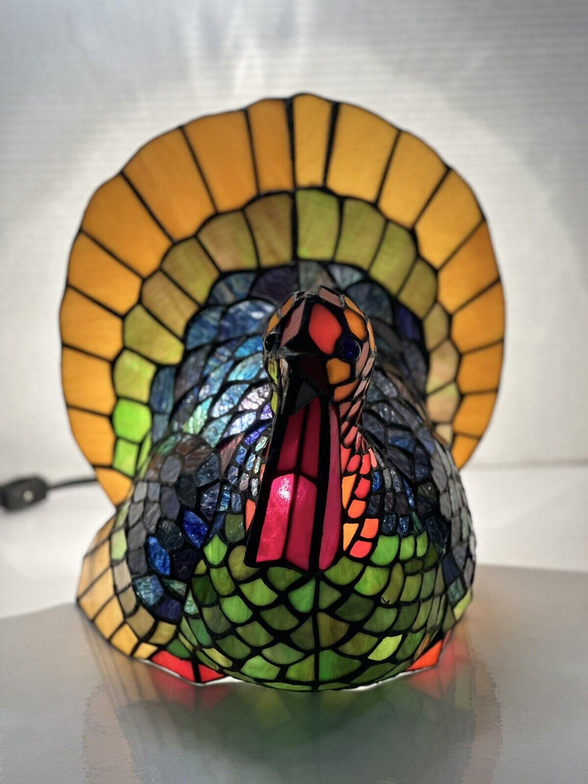 Stained Glass Turkey Lamp Tiffany Style 1960s Cracker Barrel Vibrant Colors