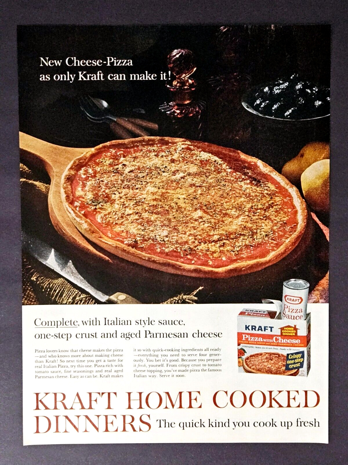 Kraft Pizza Cheese ad vintage 1964 original boxed dinner advertisement