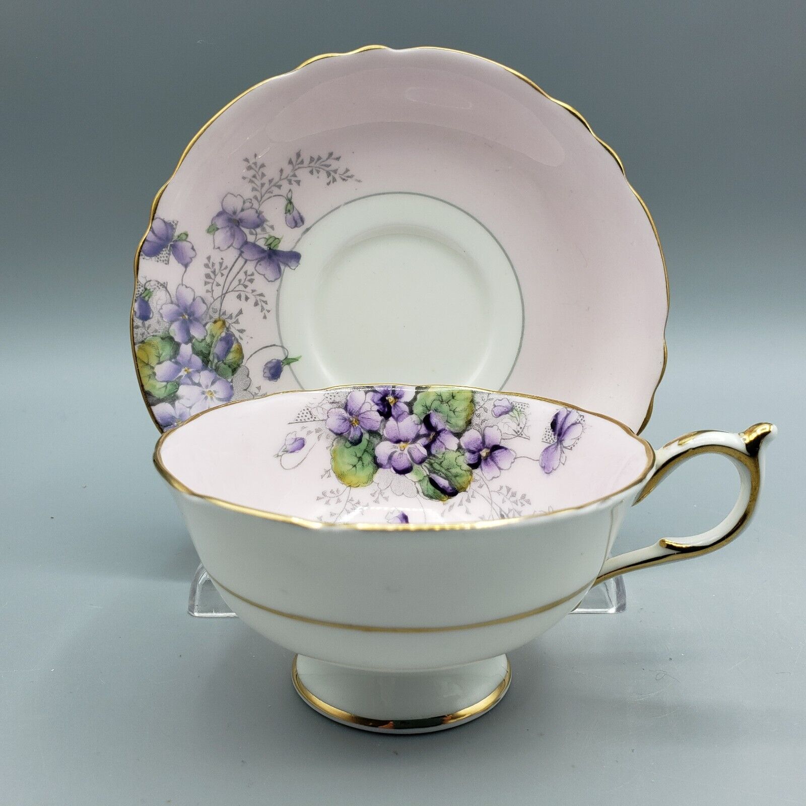 Vintage Paragon Fine Bone China Teacup & Saucer Double Warrant Pink Violets