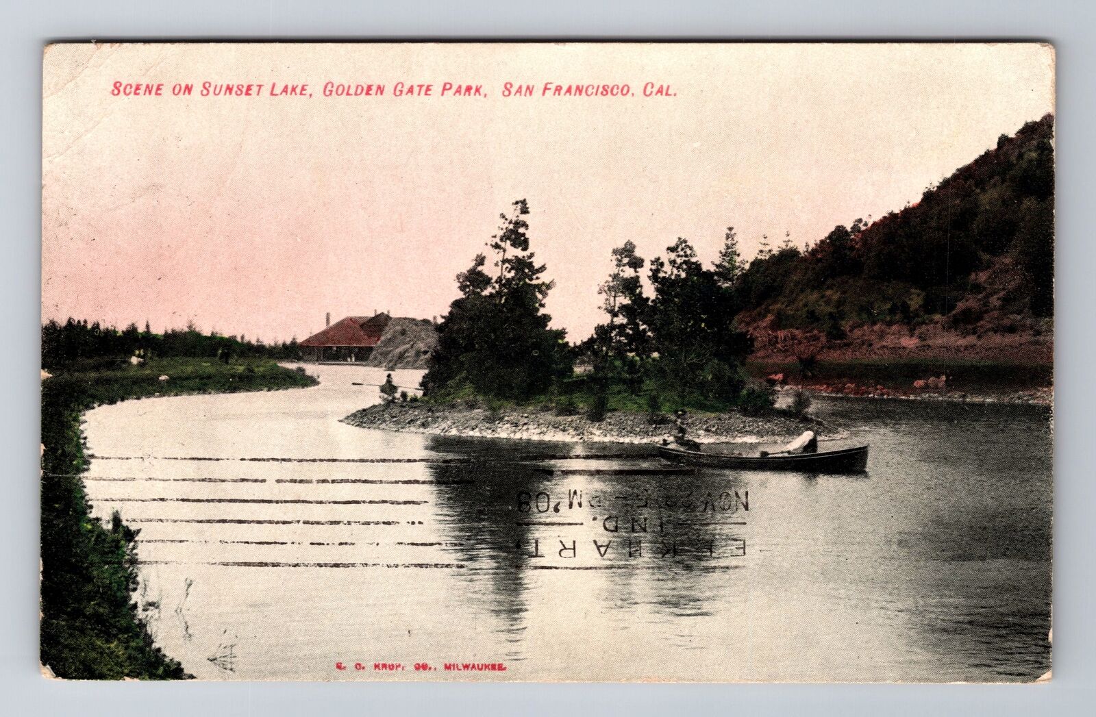 San Francisco CA-California, Sunset Lake Scene G.G. Park, Vintage c1908 Postcard