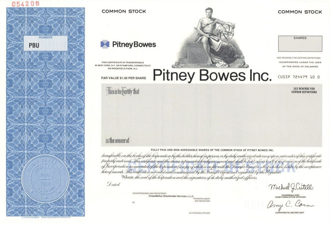 Pitney Bowes Inc. - Specimen Stock Certificate - Specimen Stocks & Bonds