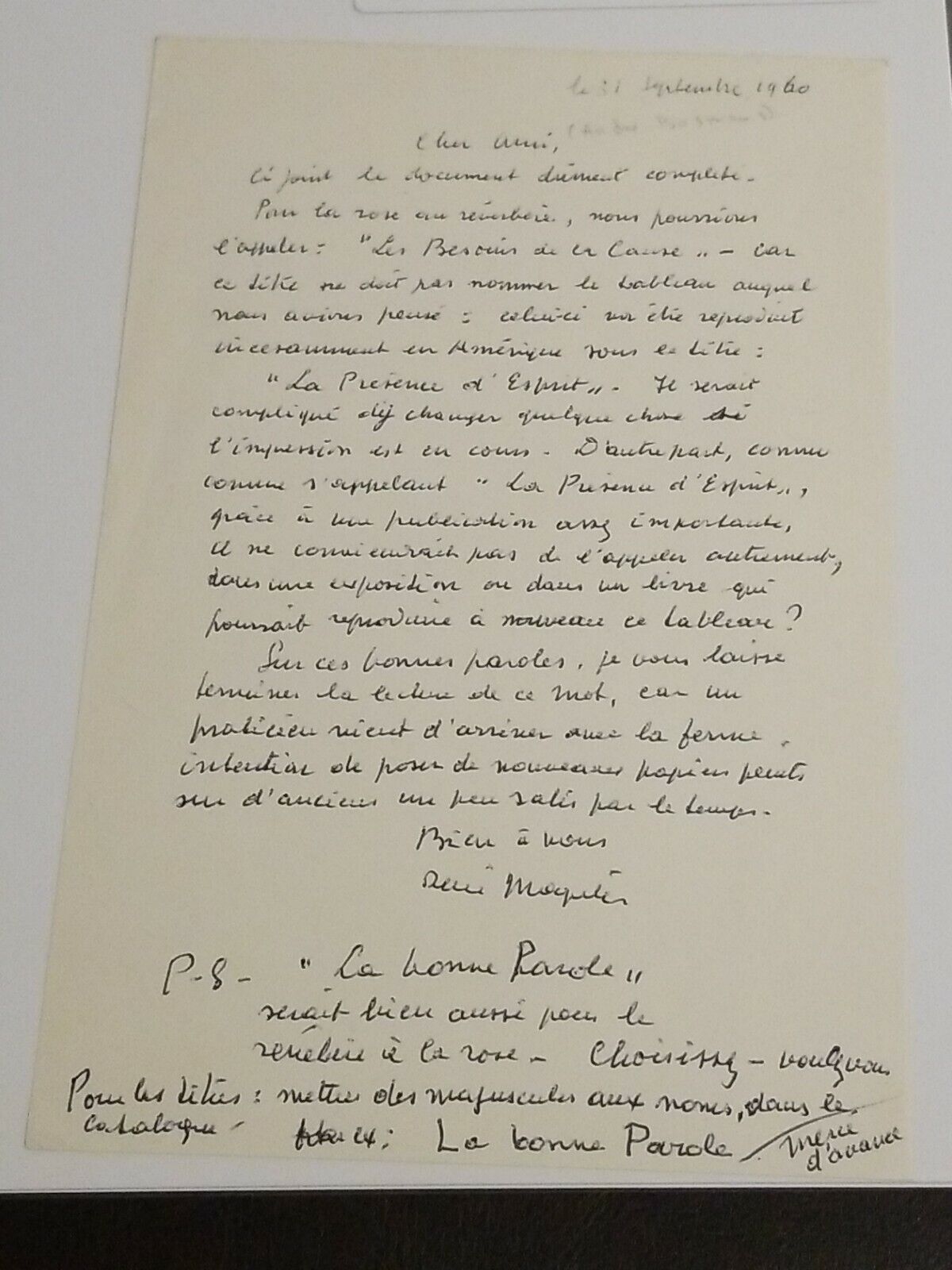 Rene Magritte Famous Artist signed letter Good Content PSA DNA Autograph Auto