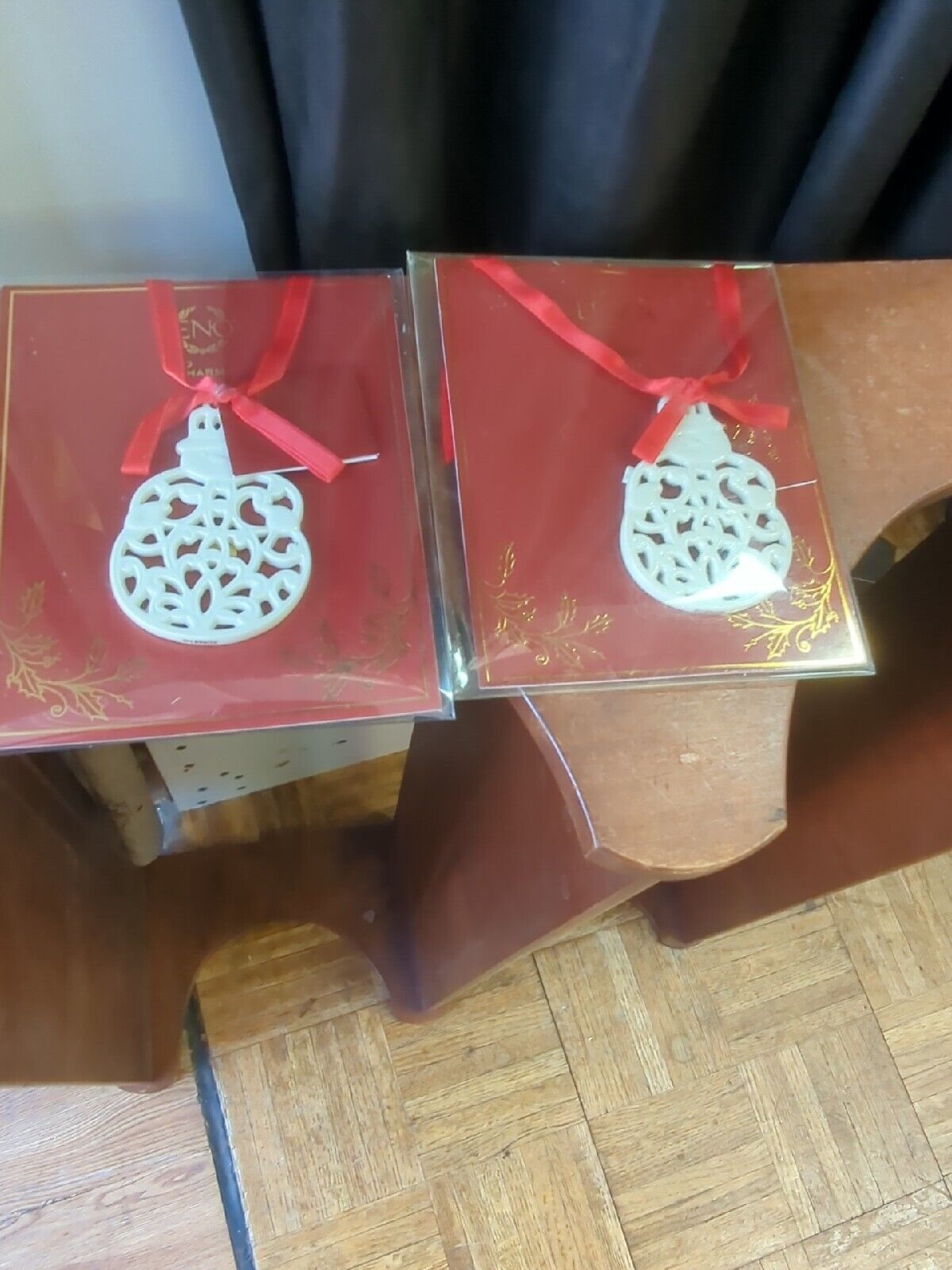 Lenox  Fine China Christmas Snowman Ornament Gift Tag Charm Pair New 