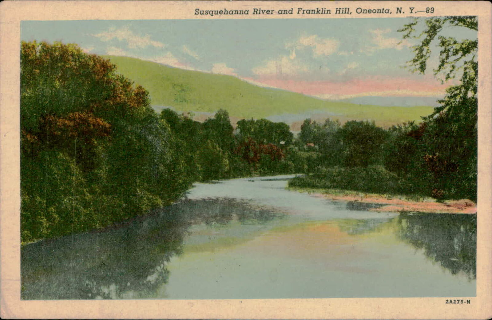 Postcard: Susquehanna River and Franklin Hill, Oneonta, N. Y.-89 2A275