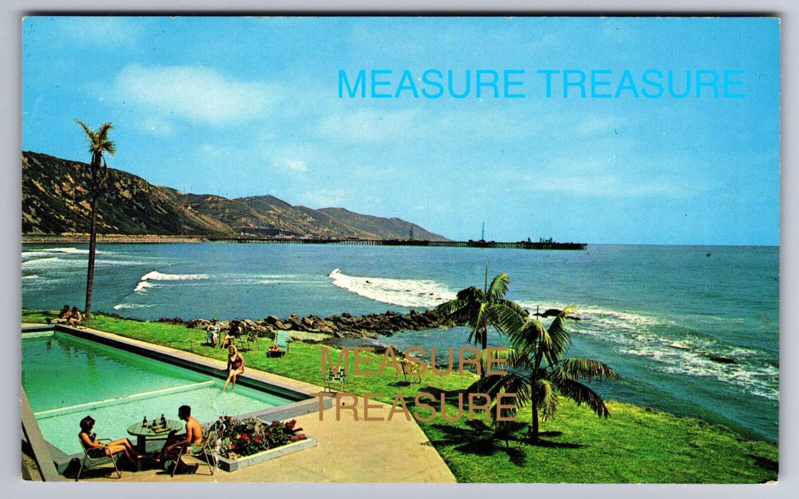 C.1960 SANTA BARBARA, CA VENTURA RINCON BEACH MOTEL & CAFE POOL Postcard P48