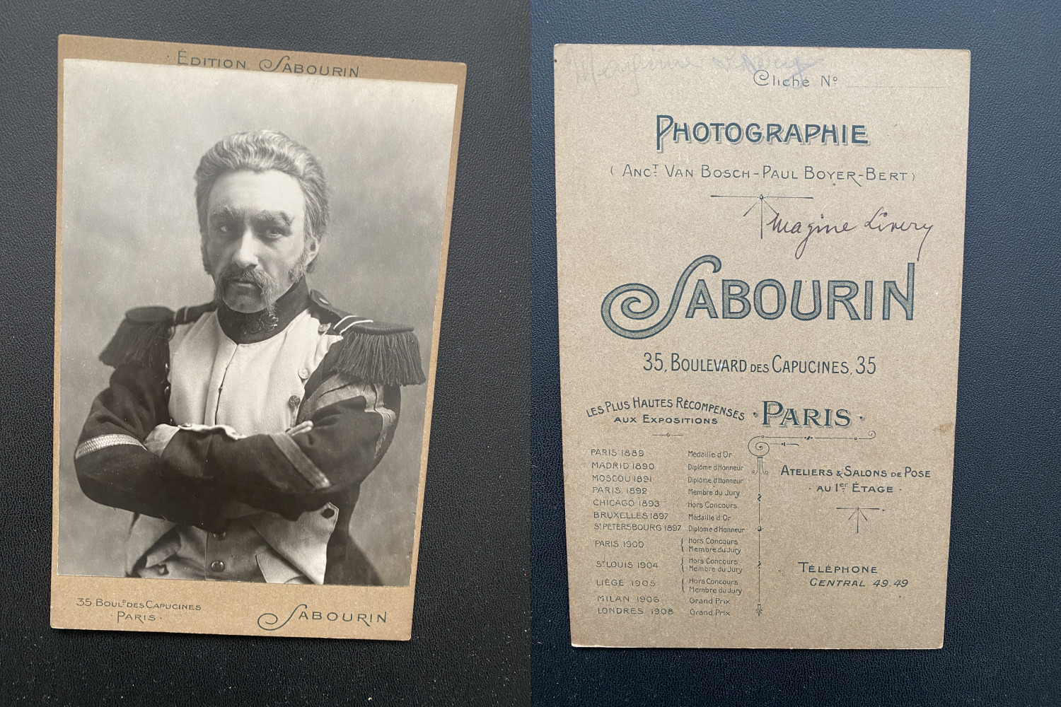 Sabourin, Paris, actor to identify vintage silver print.  Silver print 