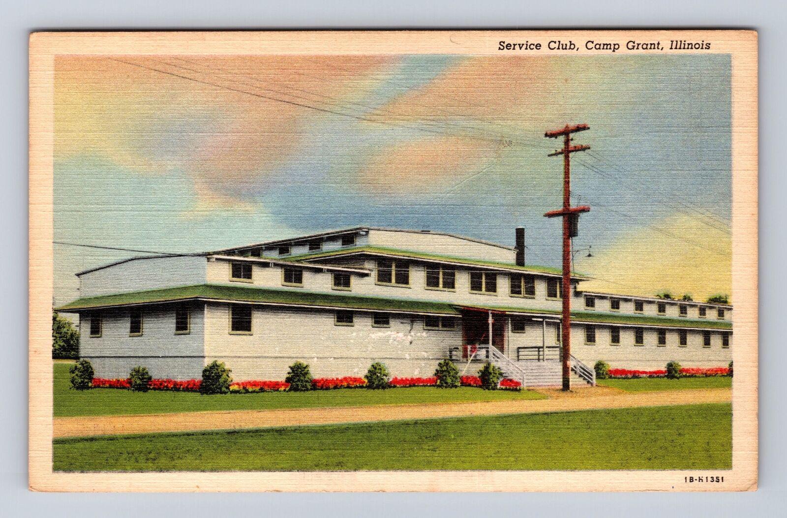Camp Grant IL-Illinois, Service Club, Antique, Vintage Souvenir Postcard