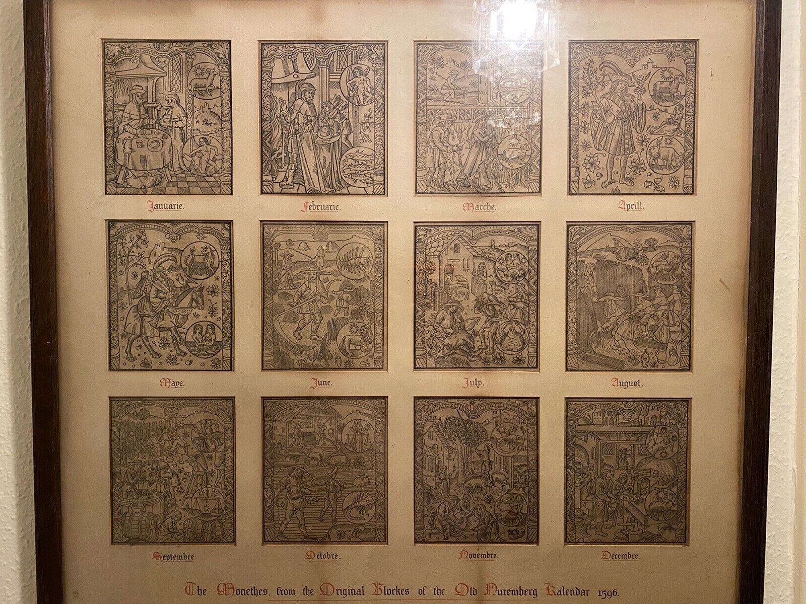 RAREC.17th Century Medieval Woodcut/ Woodblocks Reprints of ‘The Months’ C.1596