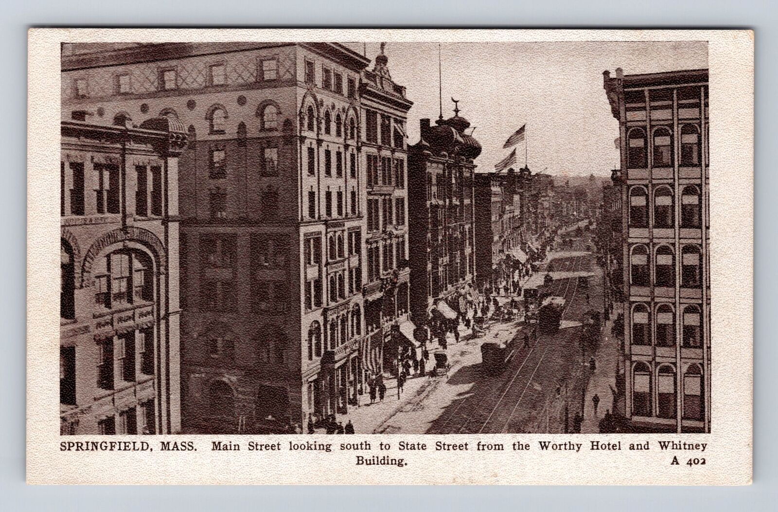 Springfield MA-Massachusetts, Main Street Looking South, Vintage Postcard
