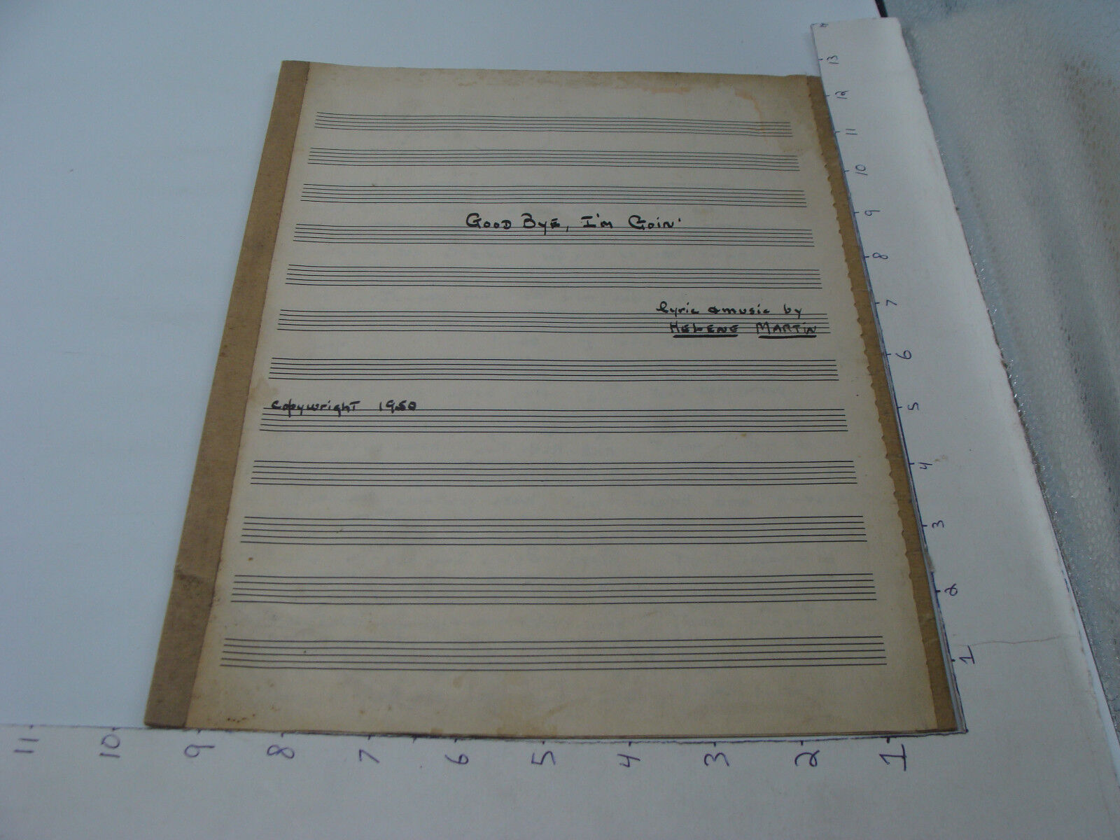 Vintage Hand written MUSIC -- GOOD BYE, I'M GOIN' by HELENE MARTIN 1950