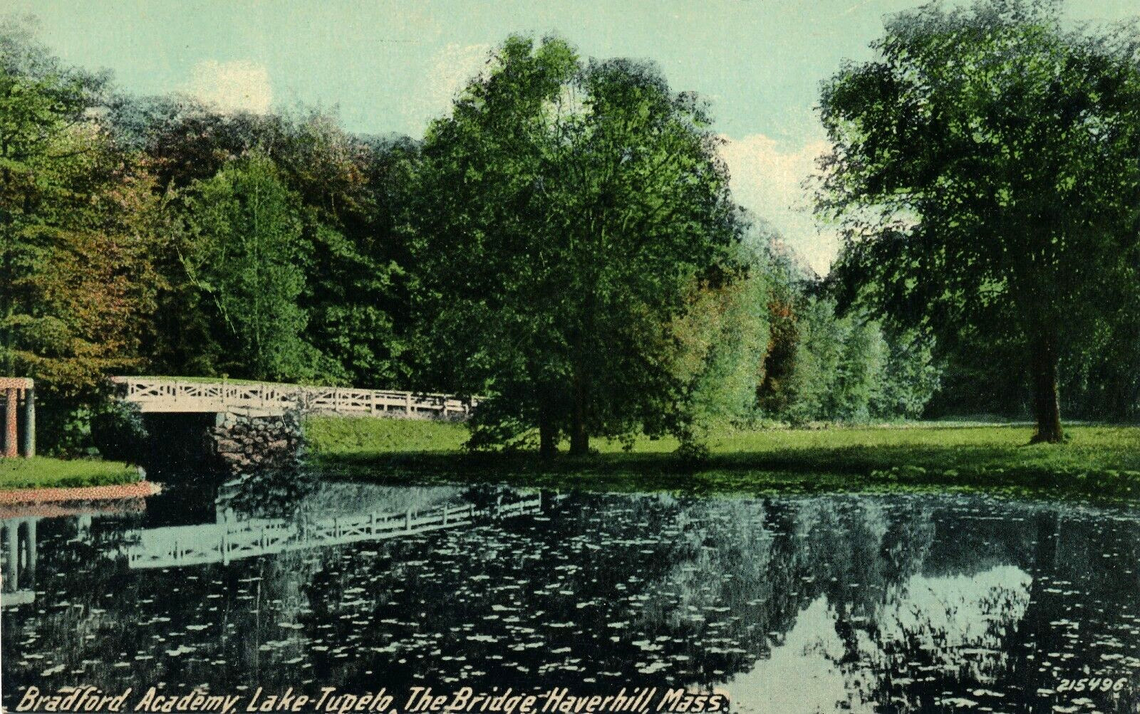 Bradford Academy Lake Tupelo in Haverhill, MA antique divided postcard