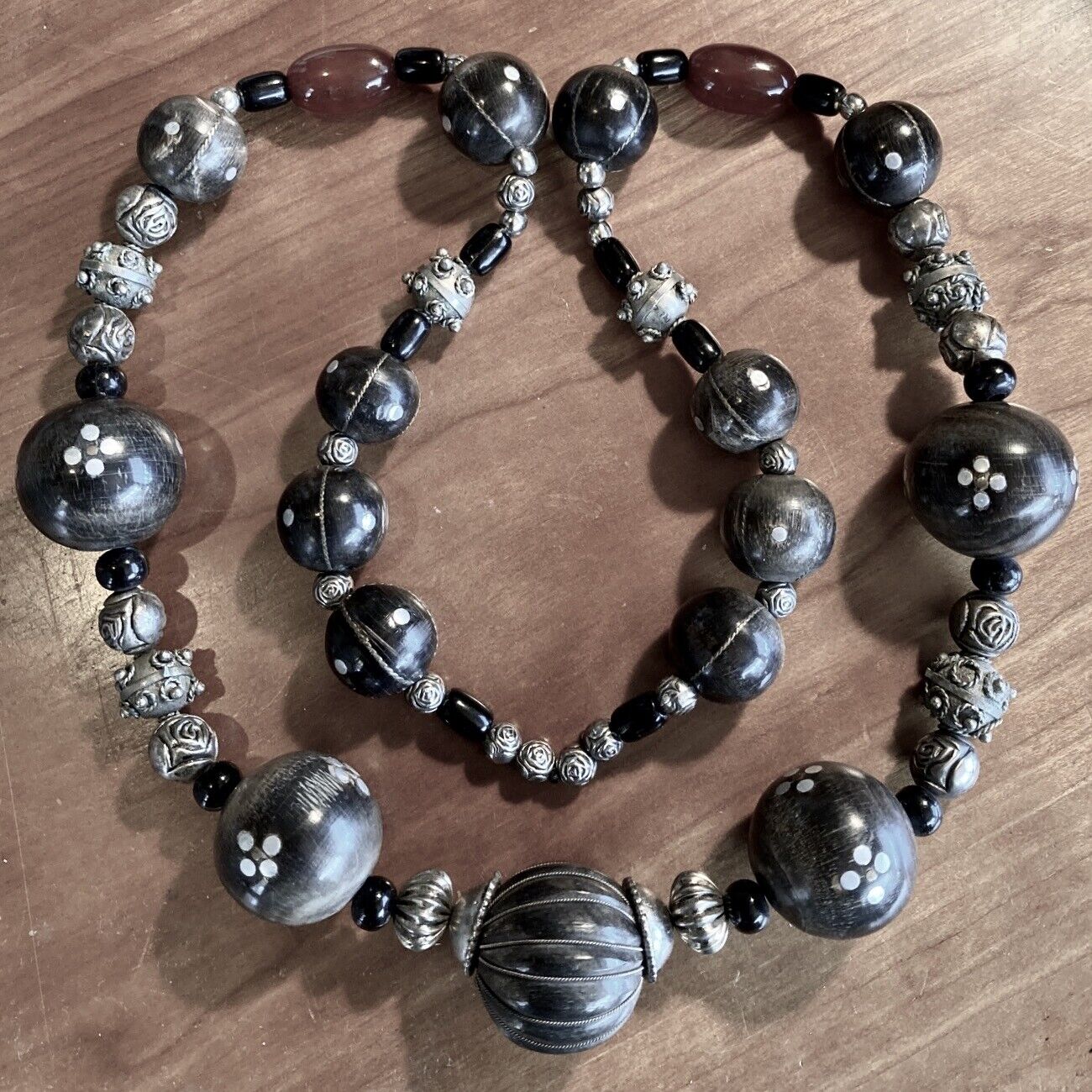 Yemeni Yusr Prayer Beads Black Coral Silver Inlay 27\
