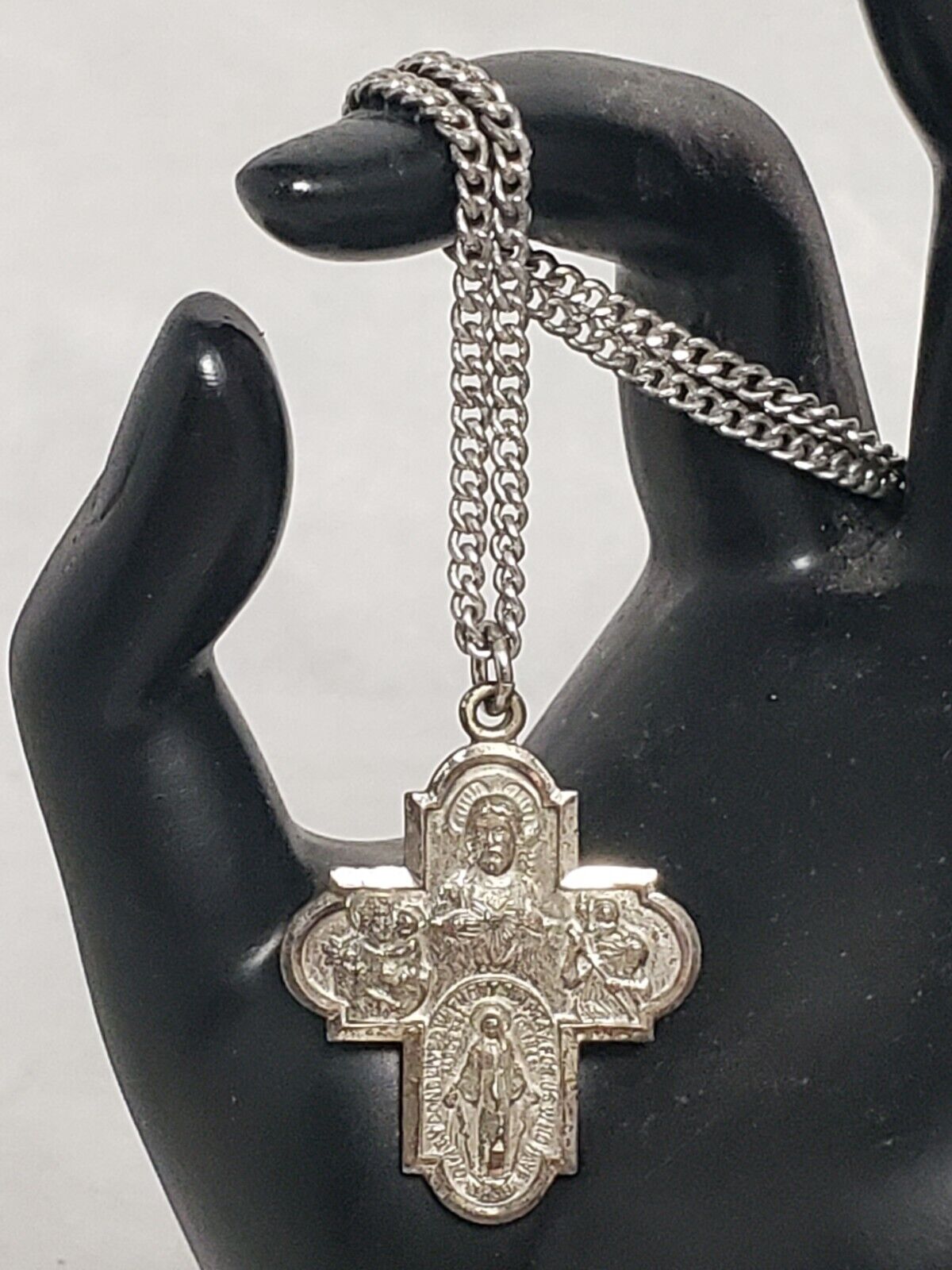 VTG Chapel Sterling Silver 4 Way Cross Medal Catholic Pendant With 24\