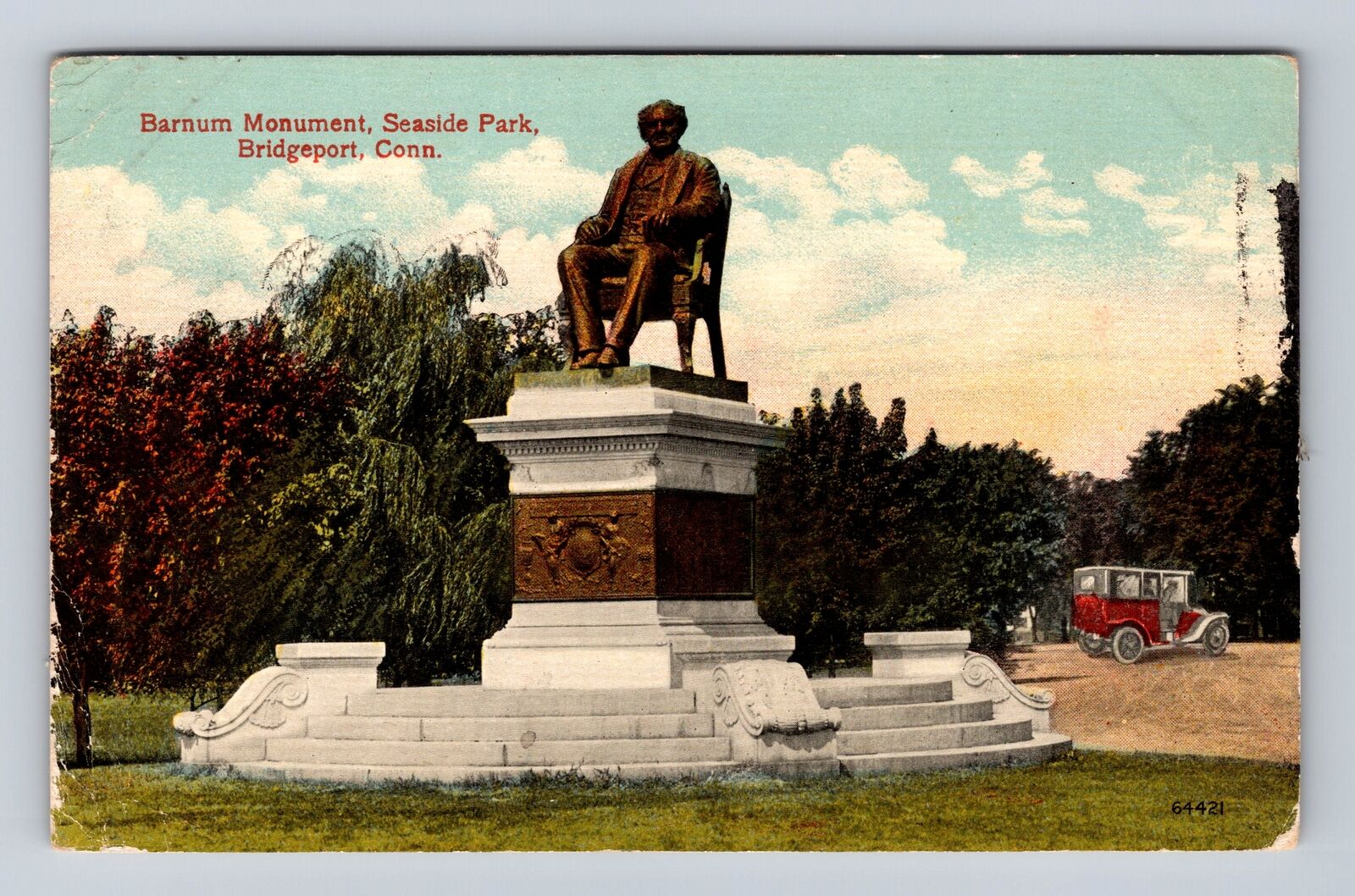 Bridgeport CT-Connecticut, Barnum Monument Seaside Park, Vintage Postcard