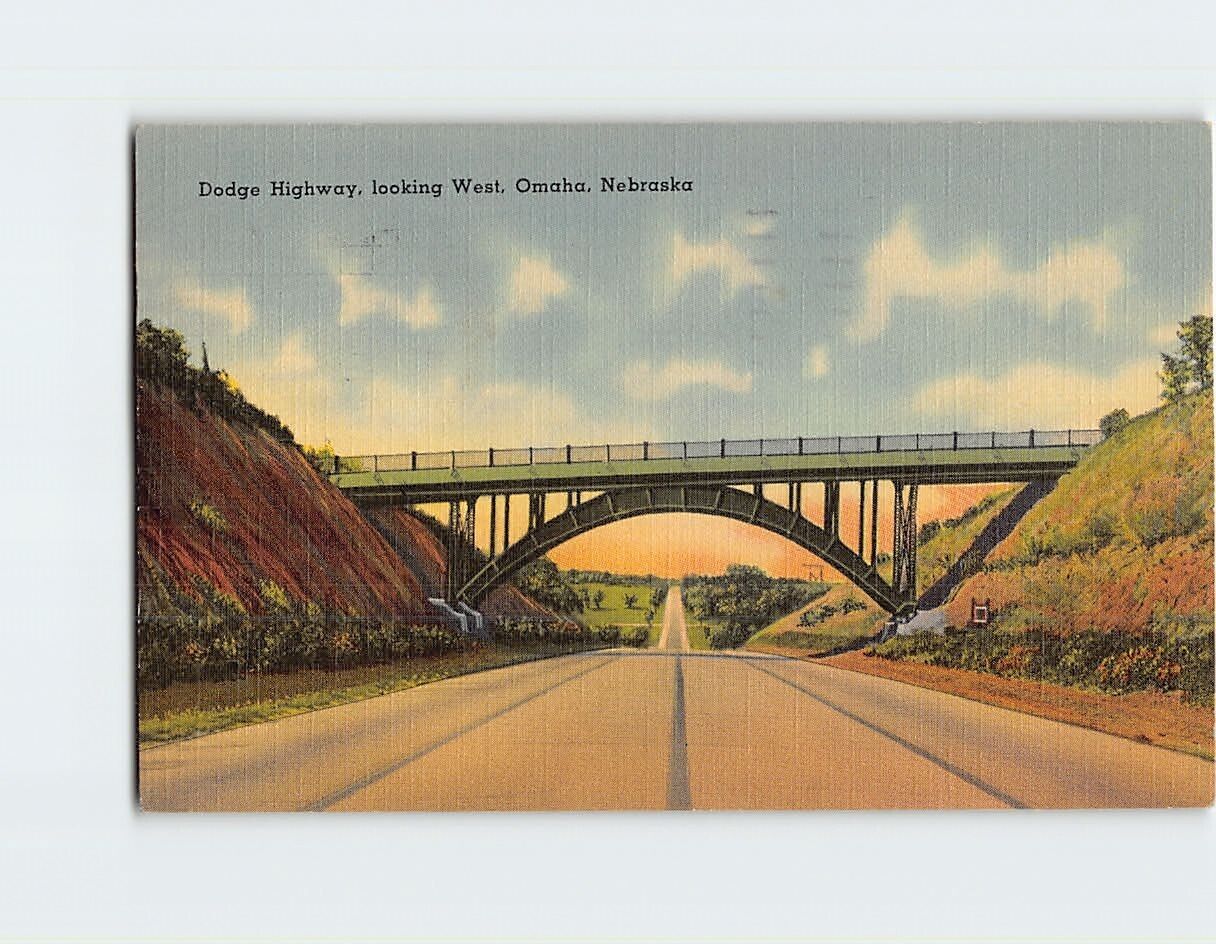 Postcard Dodge Highway Looking West Omaha Nebraska USA