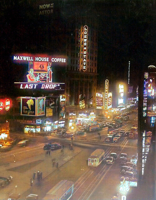 Vintage  City Night Picture COLOR 2.5 x 3.5\