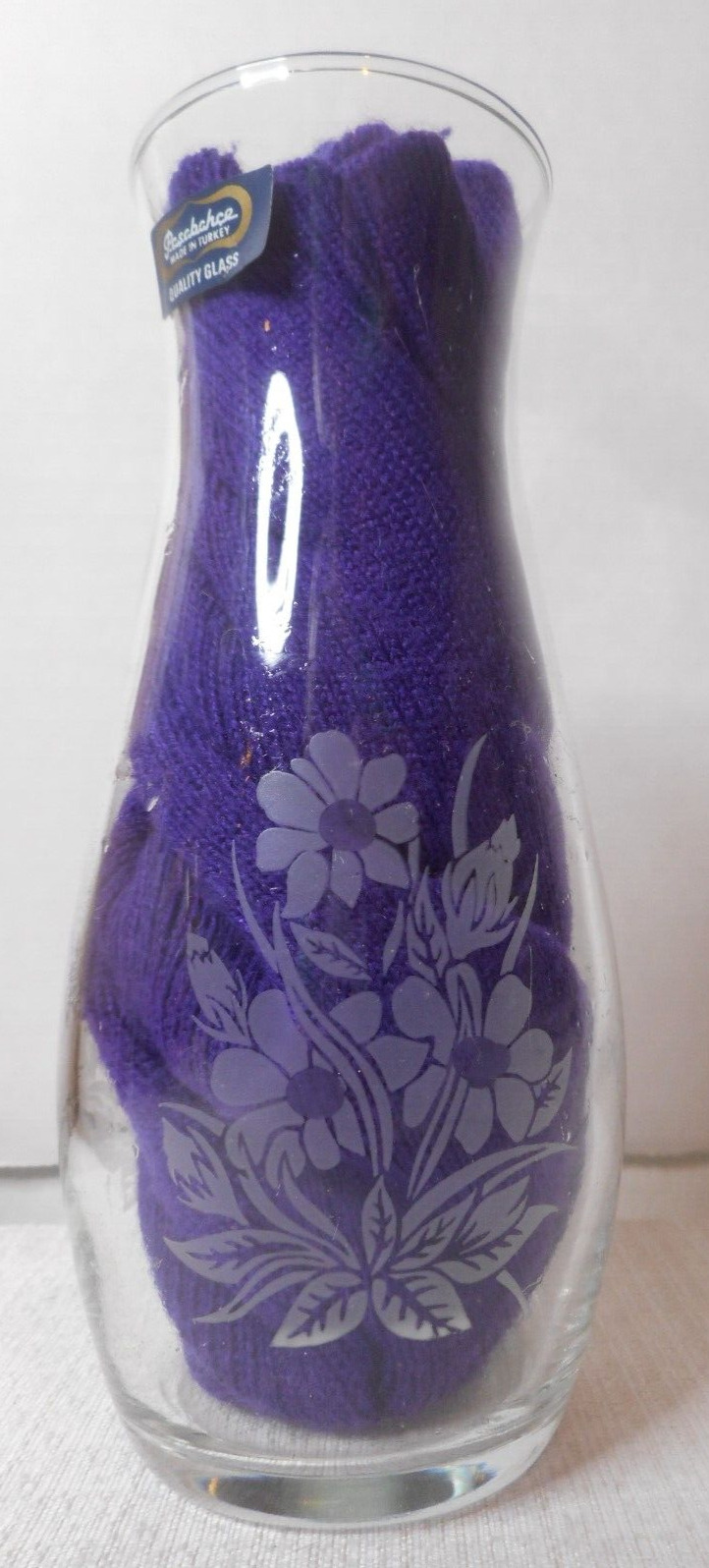 Pasabahce Quality Glass Vase Softly Etched Flowers Made in Turkey W Sticker 7\