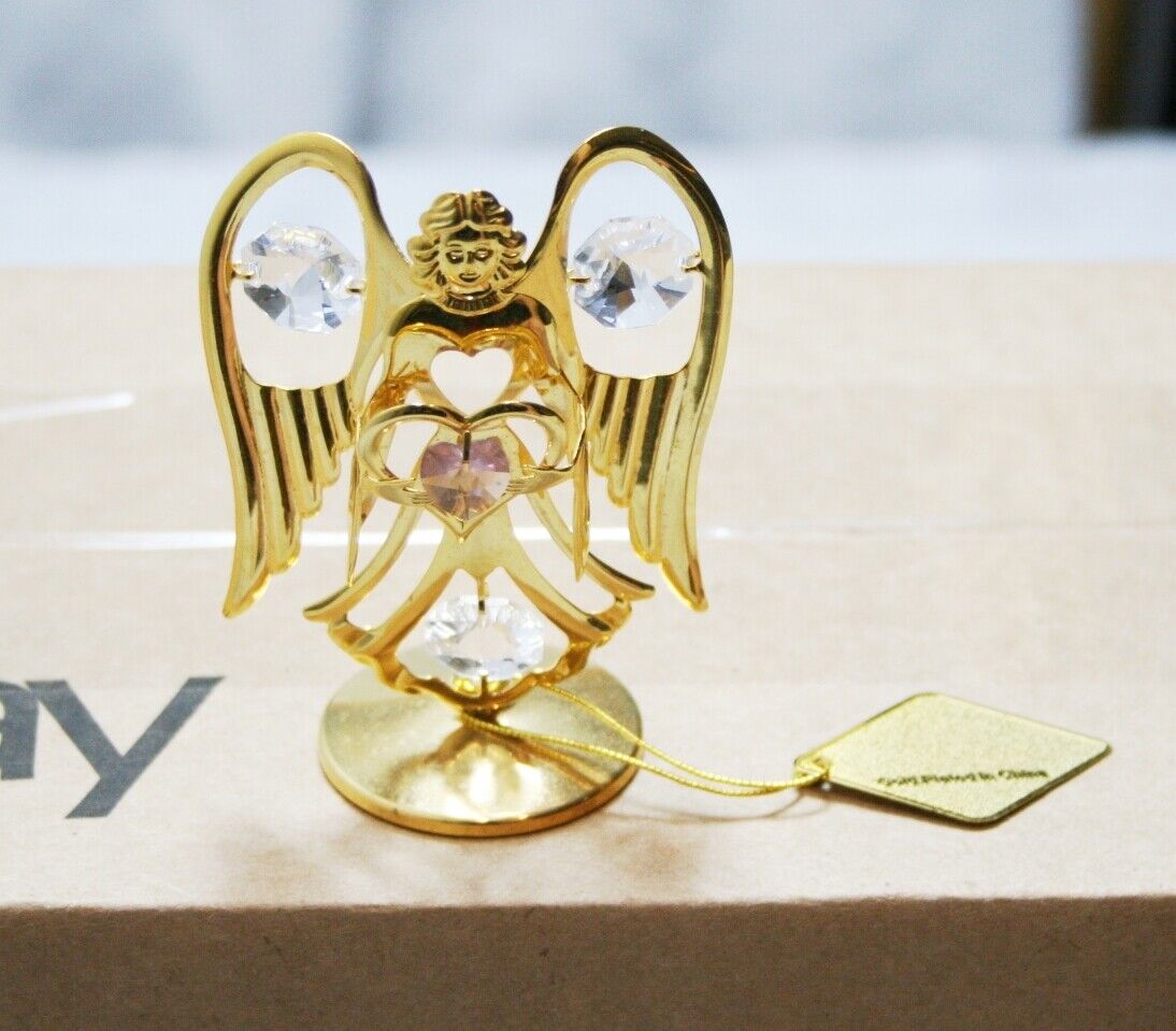 VTG Love Angel Standing 24K Carat Gold Plated Austrian Crystals KG&C Heart 3.5\