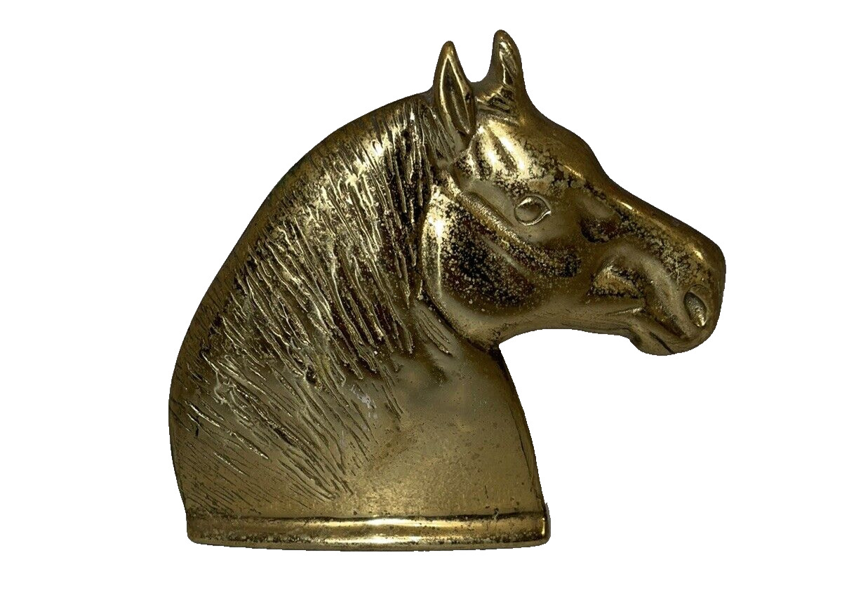 Vintage Antique Brass Horse Head Bookend Solid Cast 1 Only