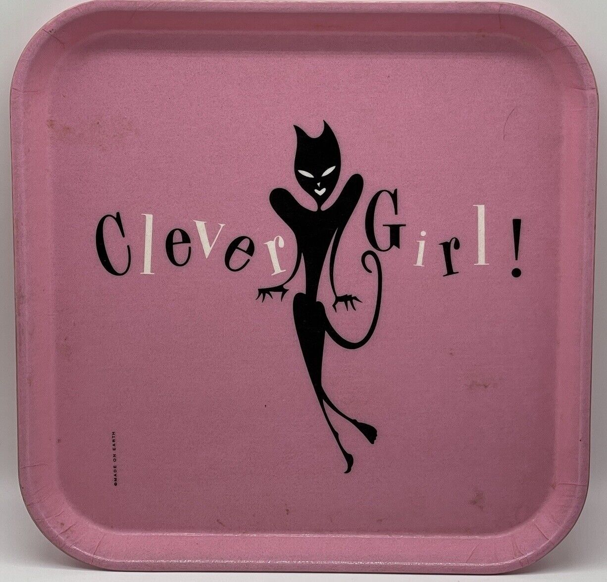 Vintage Camtray Kitschy Black Cat Lady Pink Collectible Tray Retro Atomic Rare