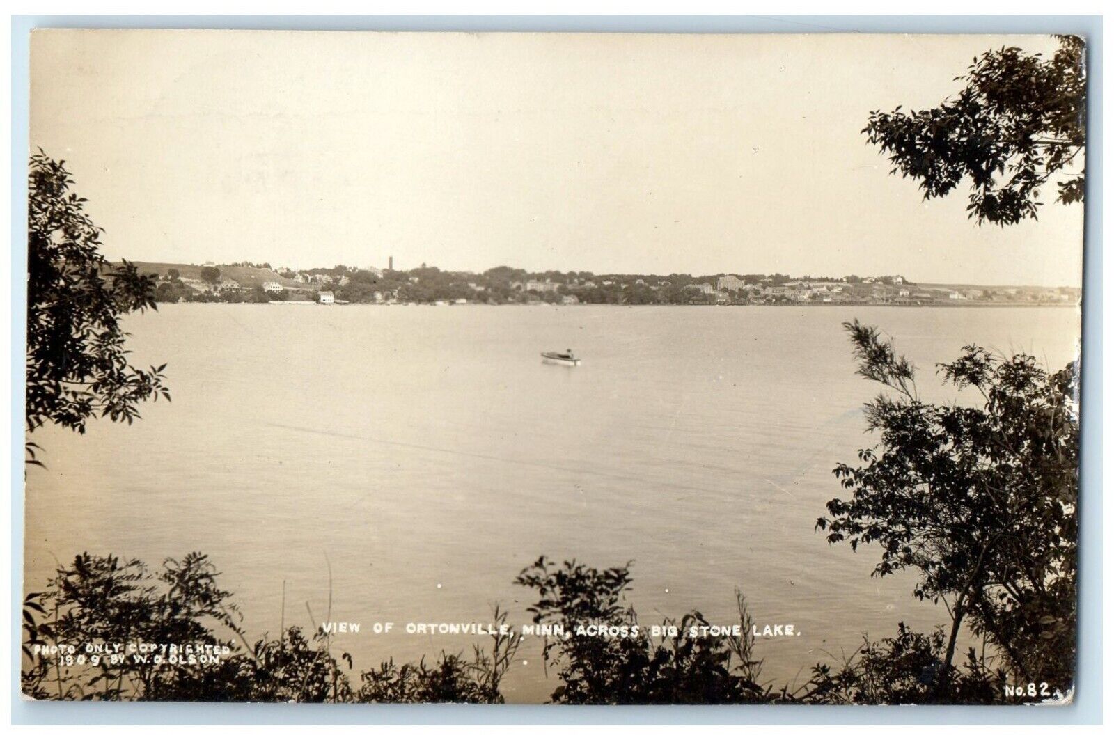 Ortonville Minnesota RPPC Photo Postcard View Across Big Stone Lake 1940 Antique