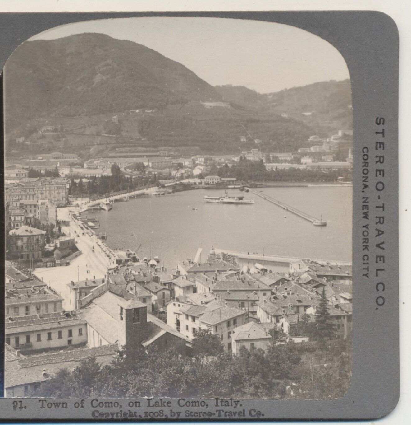 Town of Como and Harbor Lake Como Italy Stereo Travel Stereoview 1908