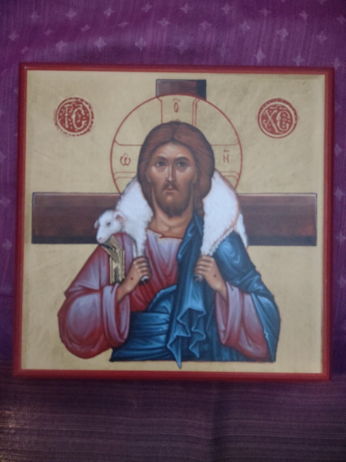 Jesus Christ The Good Shepherd Printed Icon Mounted On Solid Wood - Legacy Icons